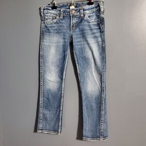 Vintage Silver Womens Jeans Frances Capri Low Rise Embroidered Pockets Size 26